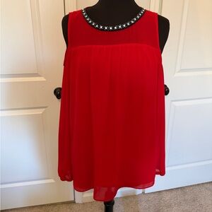 Michael Kors Large Red cold shoulder Top with Embellished Neckline
